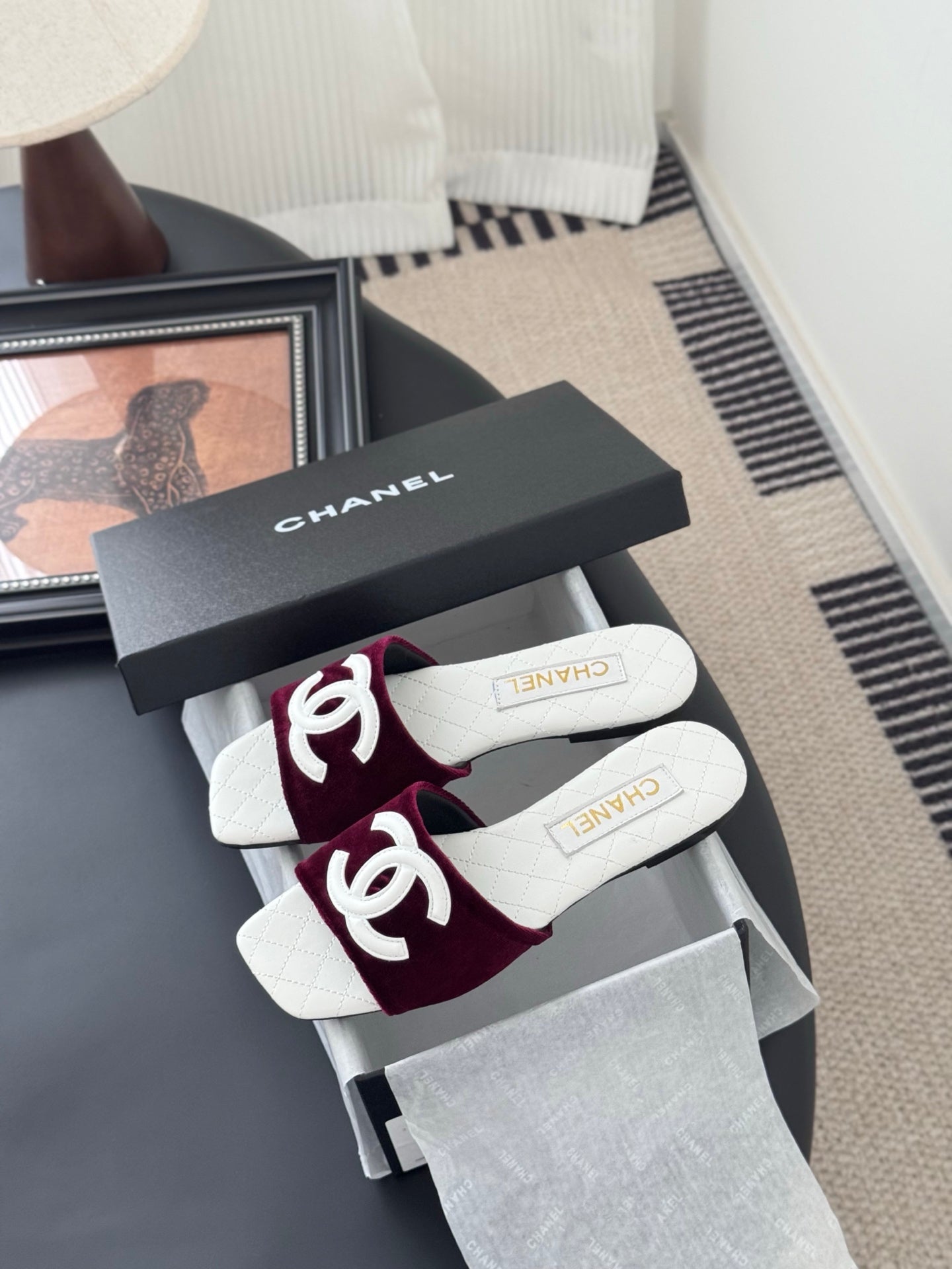 SLIPPER IN WHITE CALFSKIN MIX RED VELVET - 35