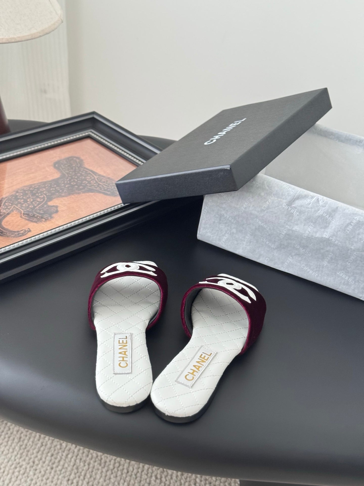 SLIPPER IN WHITE CALFSKIN MIX RED VELVET - 35