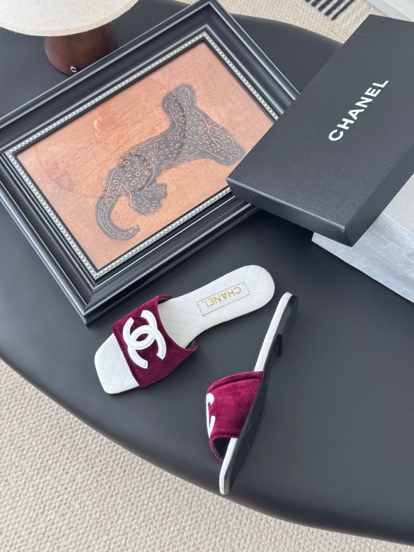 SLIPPER IN WHITE CALFSKIN MIX RED VELVET - 35