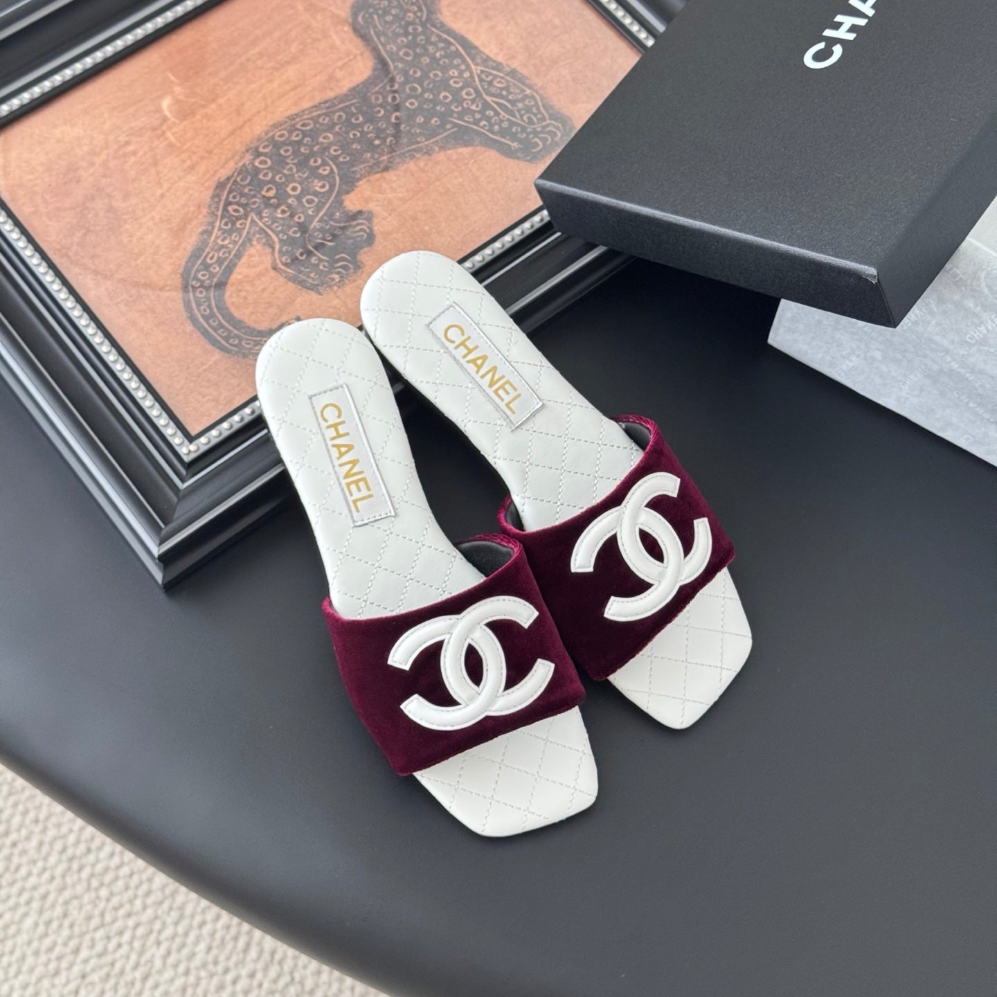 SLIPPER IN WHITE CALFSKIN MIX RED VELVET - 35