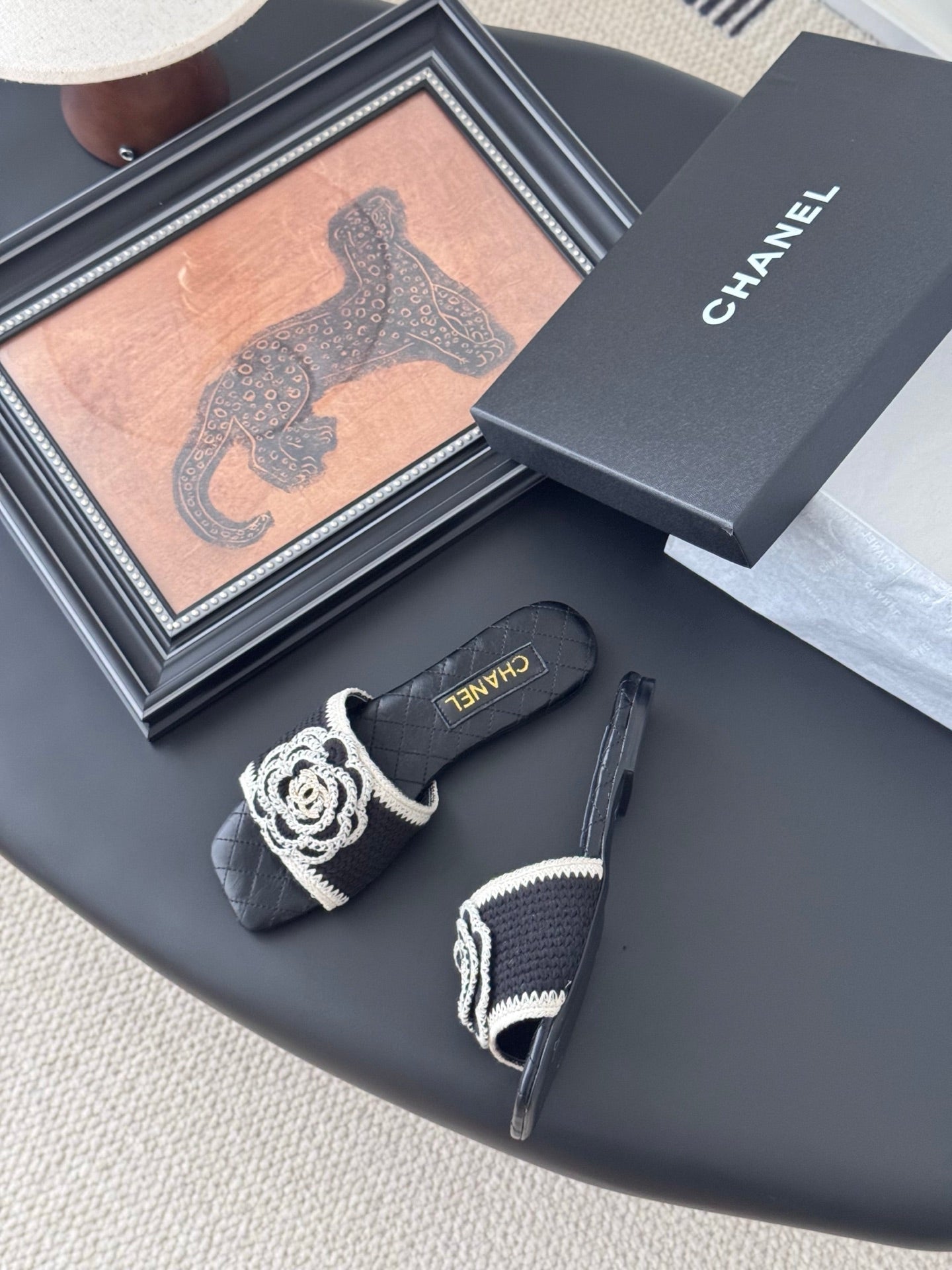 SLIPPER IN BLACK CALFSKIN MIX WOOL - 35