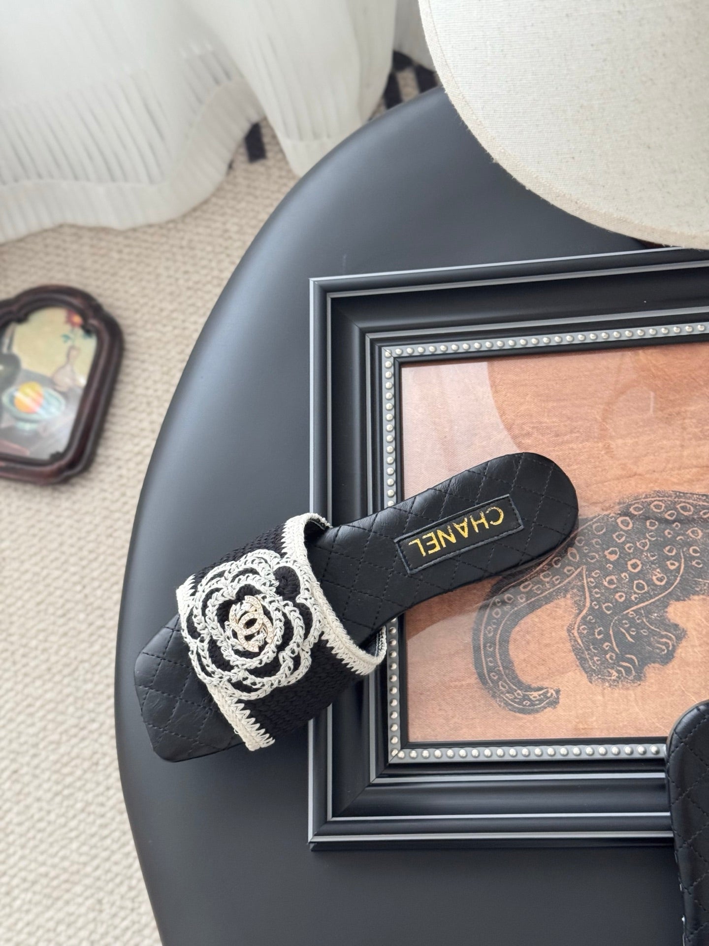 SLIPPER IN BLACK CALFSKIN MIX WOOL - 35