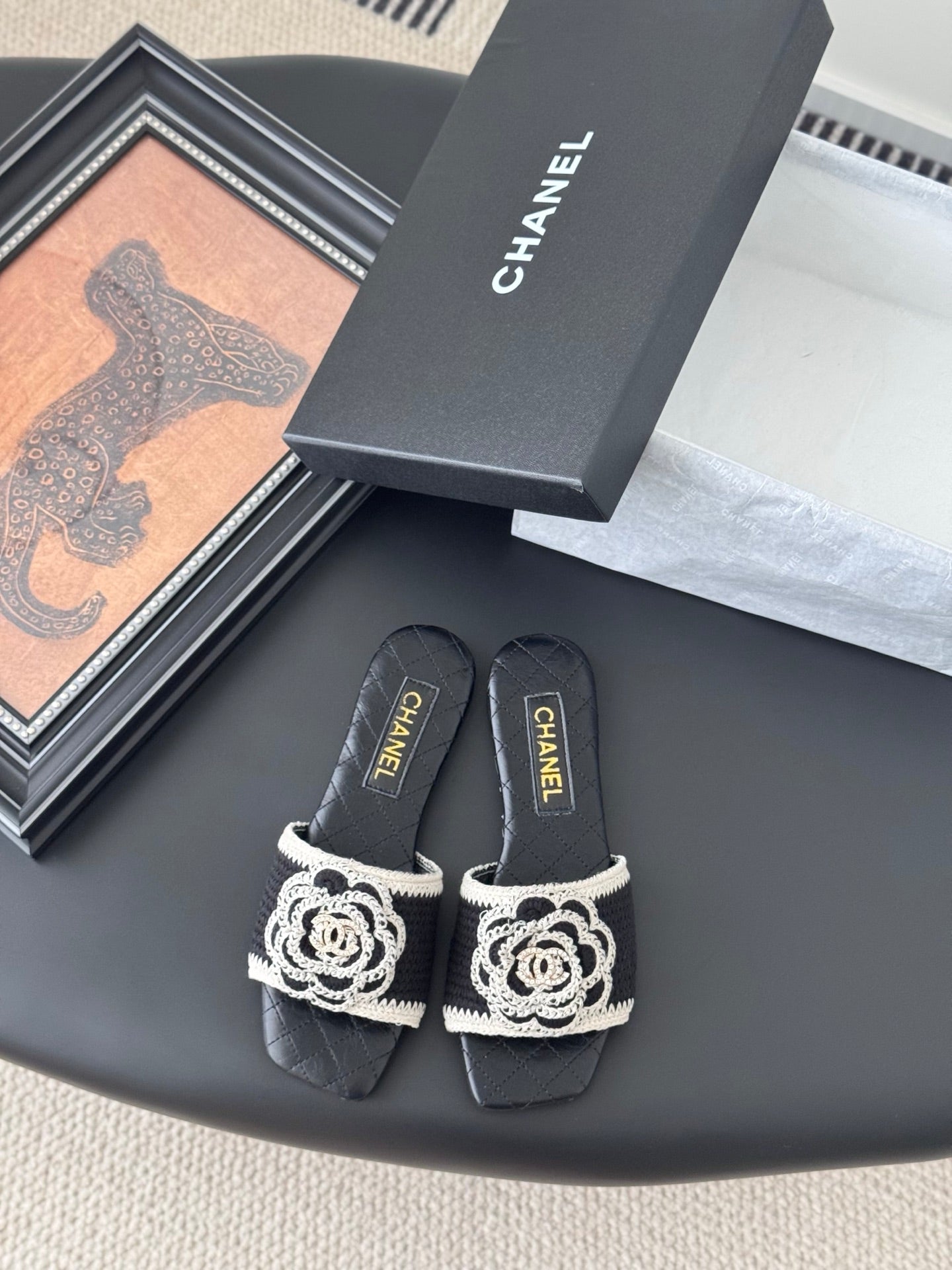 SLIPPER IN BLACK CALFSKIN MIX WOOL - 35