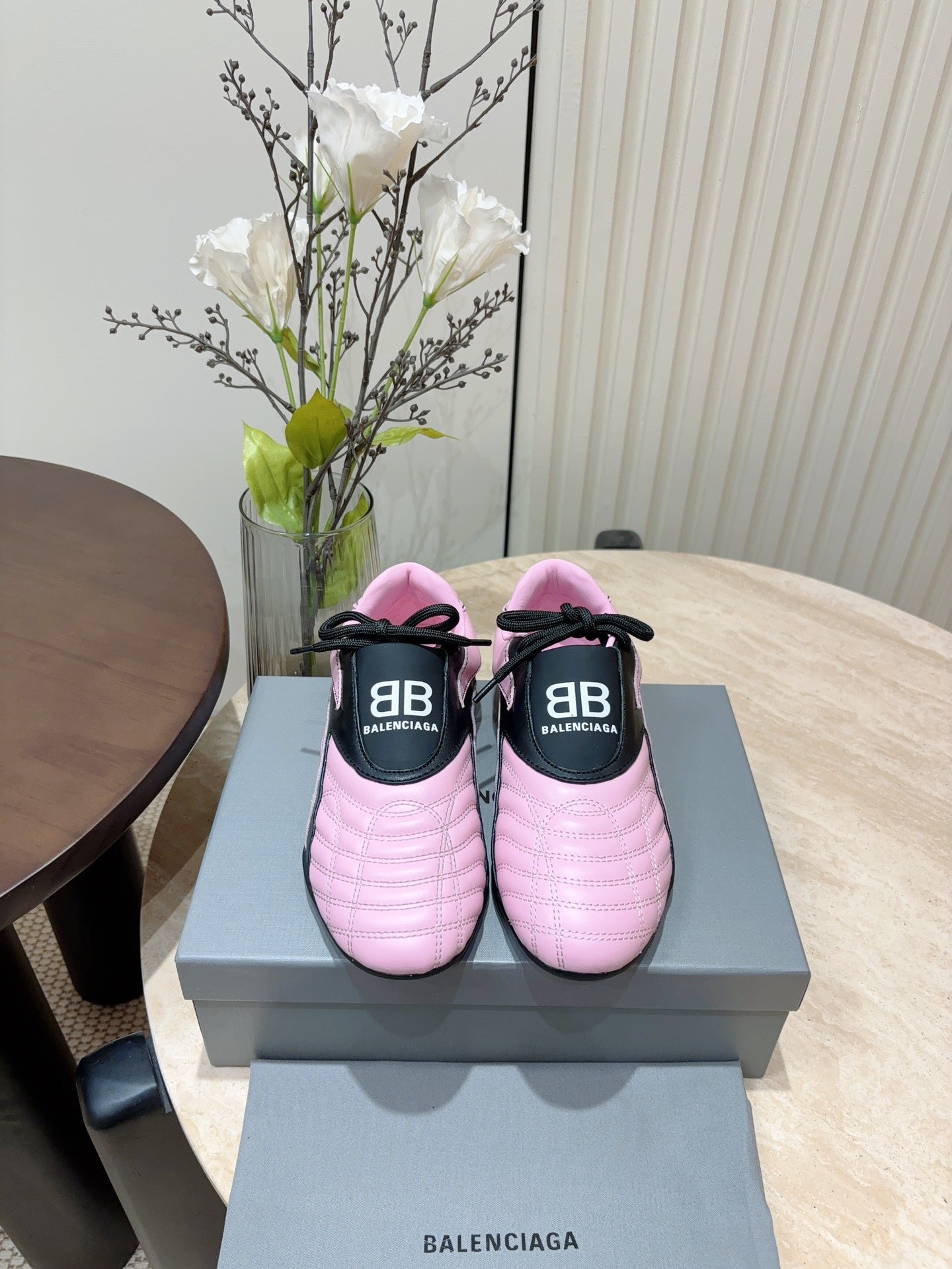 SOCCER SNEAKER IN PINK MIX BLACK QUILTED LAMBSKIN - 35