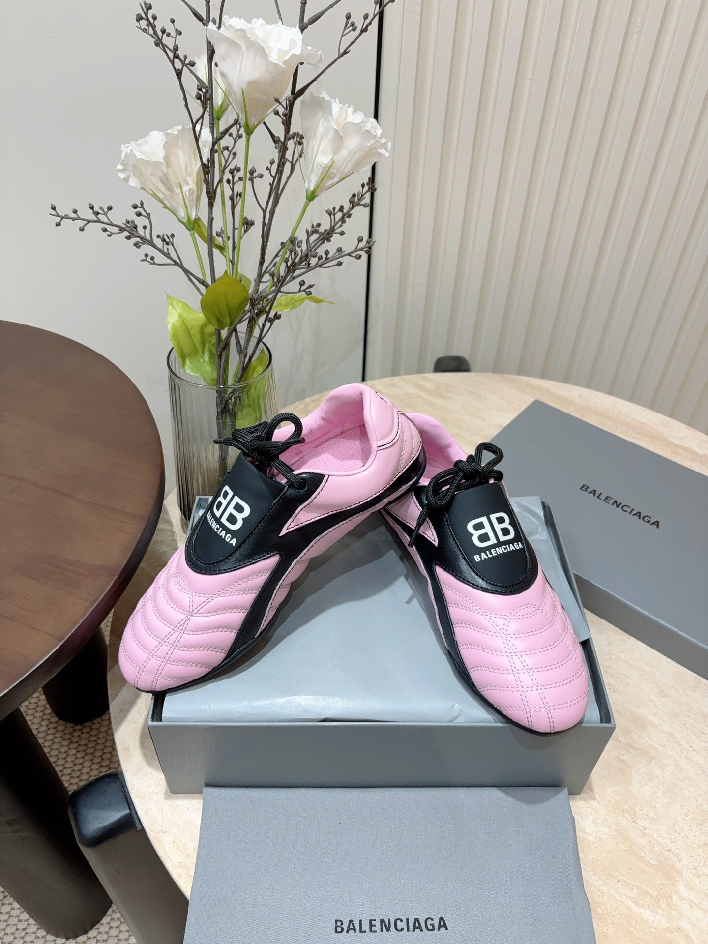 SOCCER SNEAKER IN PINK MIX BLACK QUILTED LAMBSKIN - 35