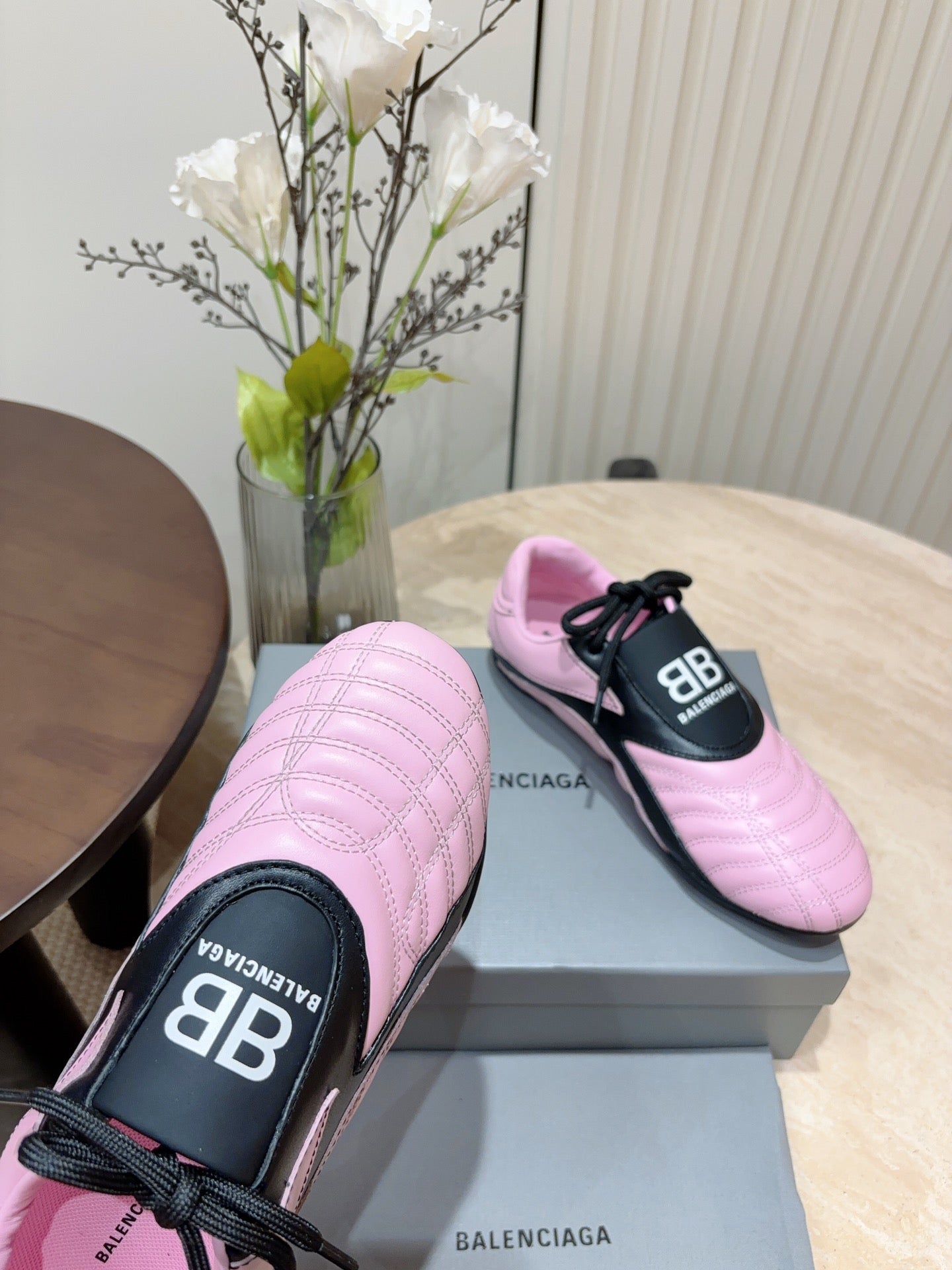 SOCCER SNEAKER IN PINK MIX BLACK QUILTED LAMBSKIN - 35