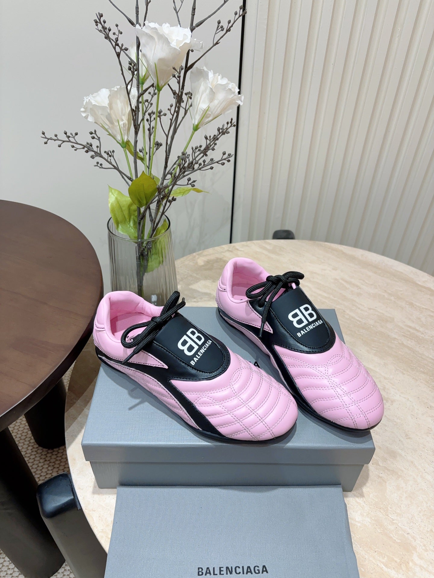 SOCCER SNEAKER IN PINK MIX BLACK QUILTED LAMBSKIN - 35