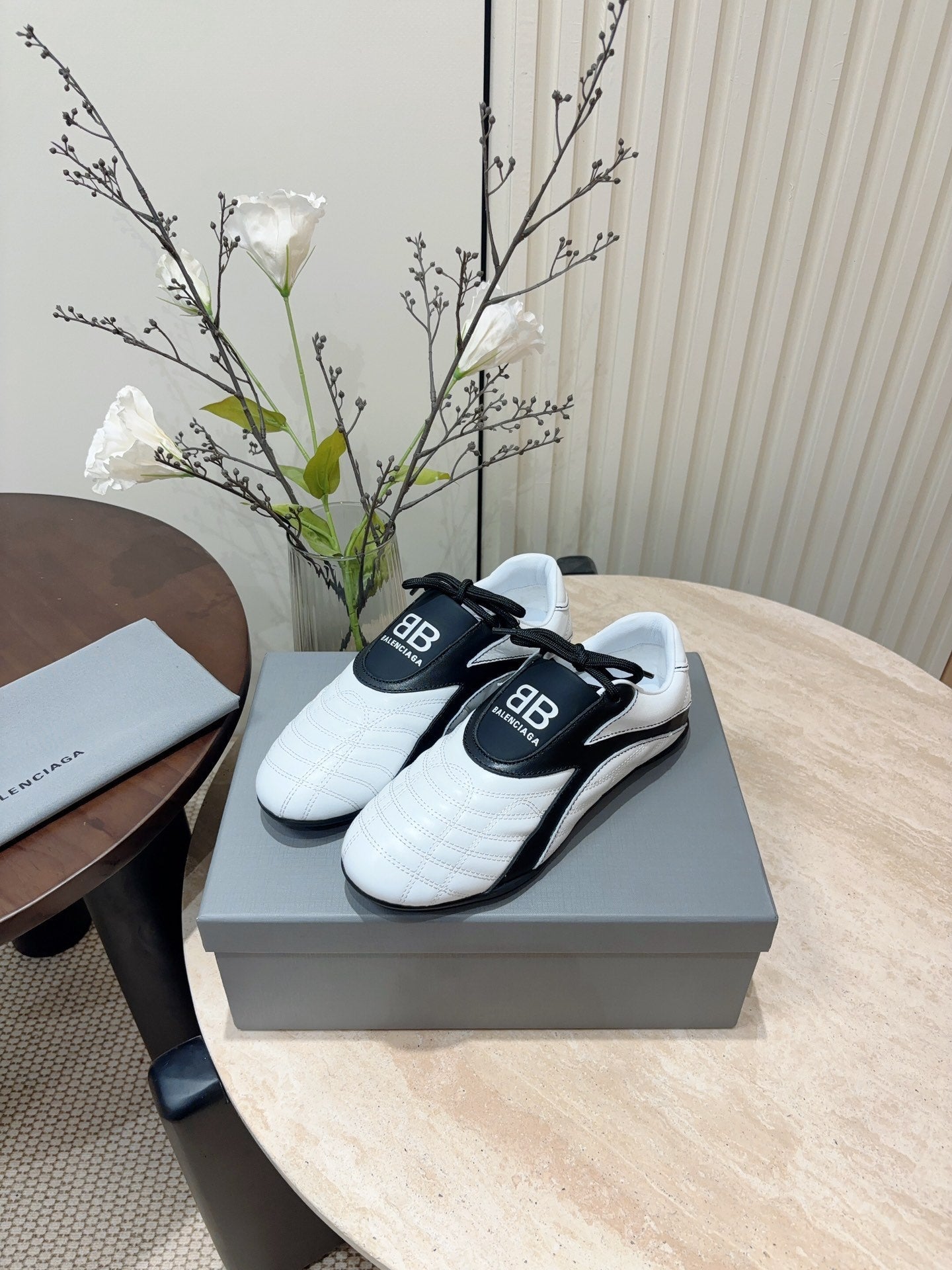 SOCCER SNEAKER IN WHITE MIX BLACK QUILTED LAMBSKIN - 35