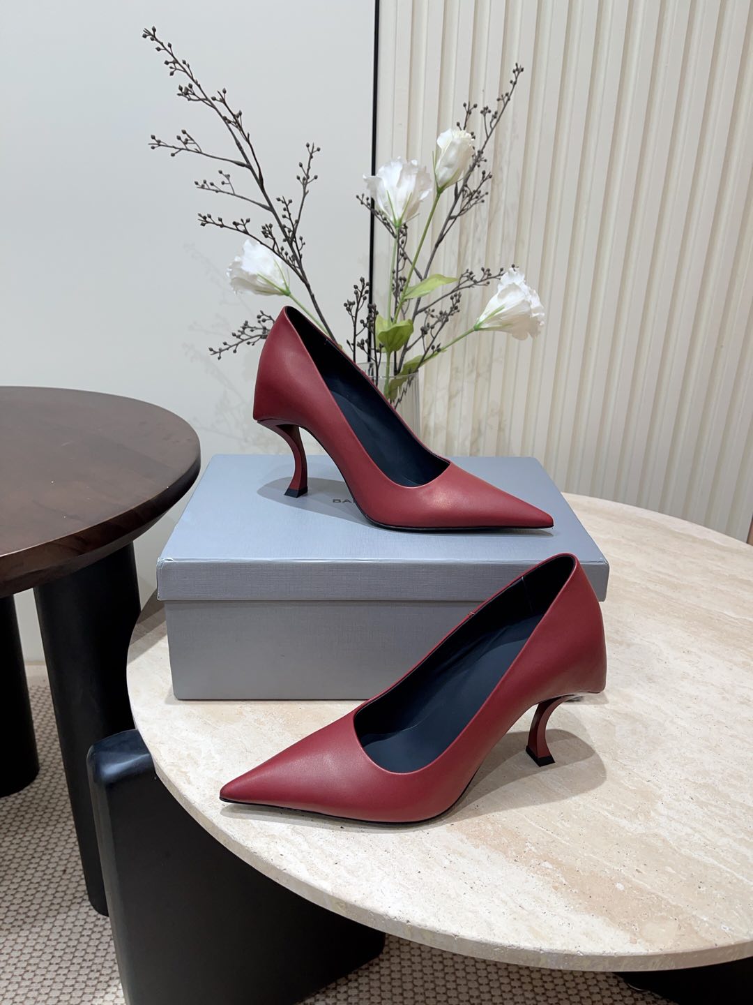 CURVED HEEL SHALLOW MOUTH PUMPS IN CADILLAC CALFSKIN - 35