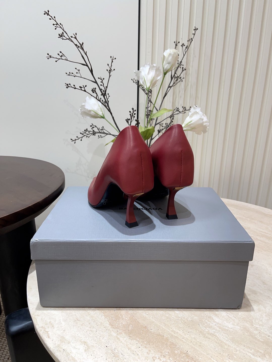 CURVED HEEL SHALLOW MOUTH PUMPS IN CADILLAC CALFSKIN - 35