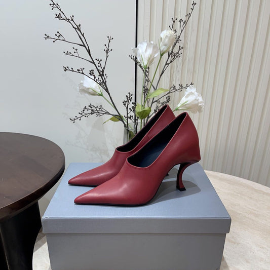 CURVED HEEL DEEP MOUTH PUMPS IN CADILLAC CALFSKIN - 35