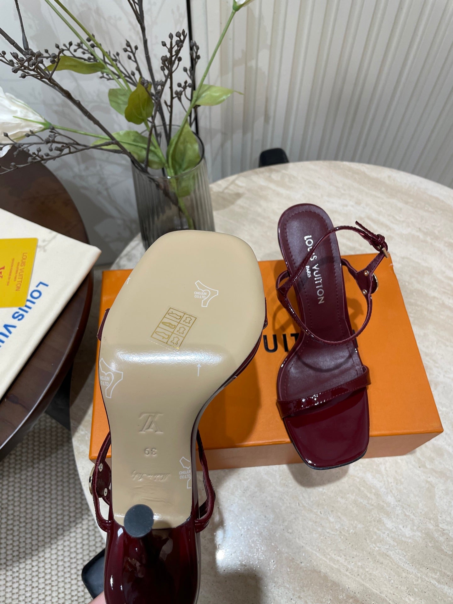 6AM HIGH SANDAL 95 MM IN WINE RED PATENT LAMBSKIN - 35