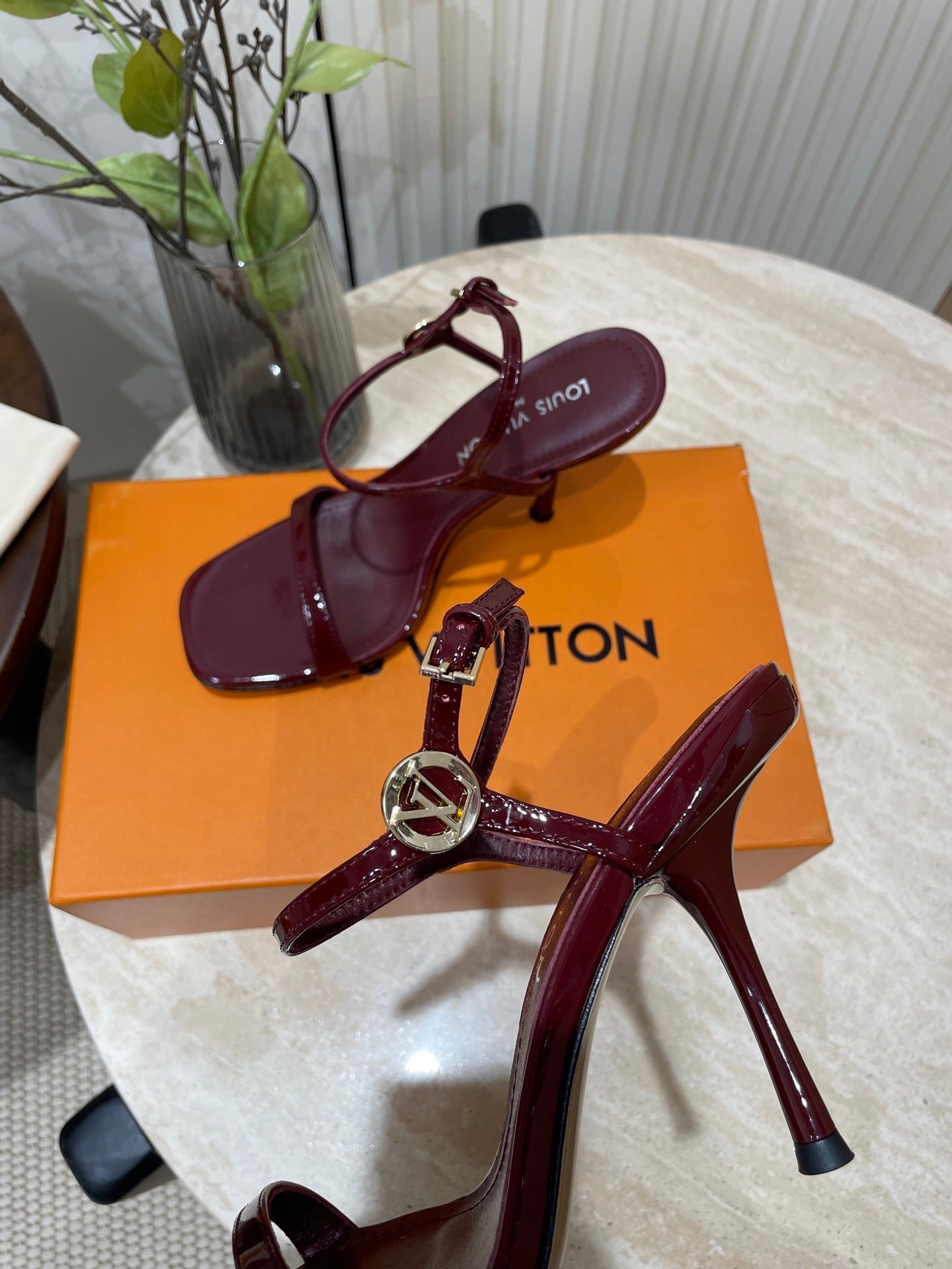 6AM HIGH SANDAL 95 MM IN WINE RED PATENT LAMBSKIN - 35