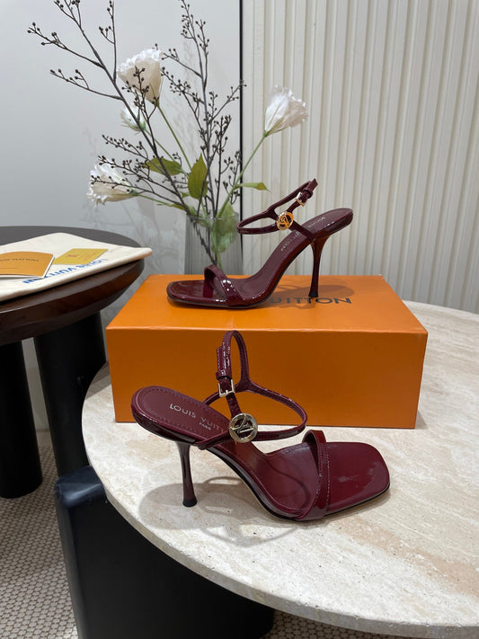 6AM HIGH SANDAL 95 MM IN WINE RED PATENT LAMBSKIN - 35