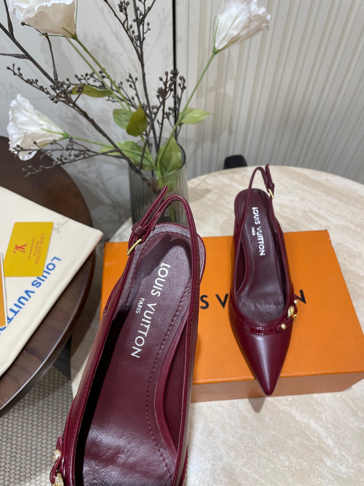 HIGH SLINGBACKS 5 CM IN BURGUNDY RED CALFSKIN - 35