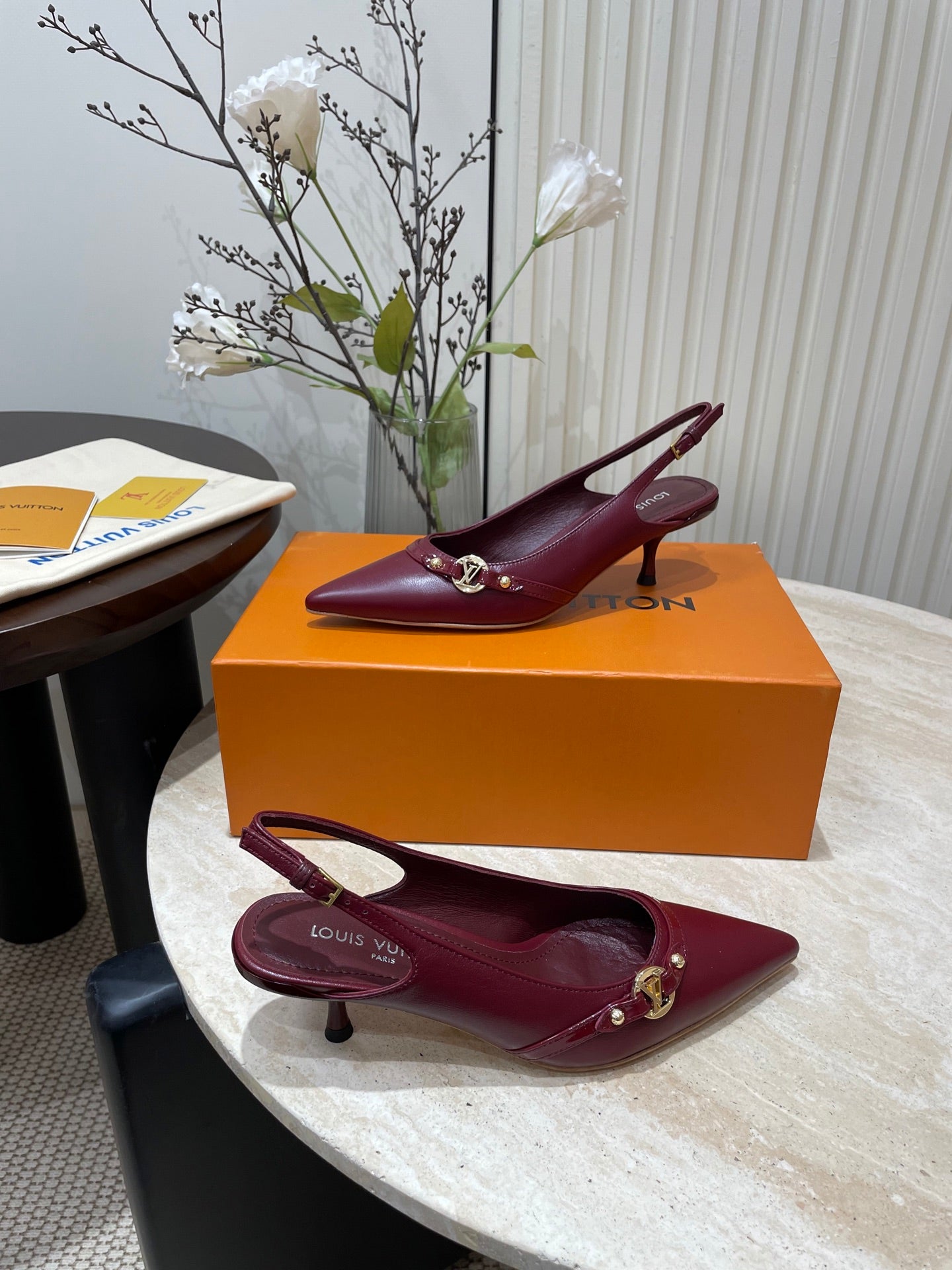 HIGH SLINGBACKS 5 CM IN BURGUNDY RED CALFSKIN - 35