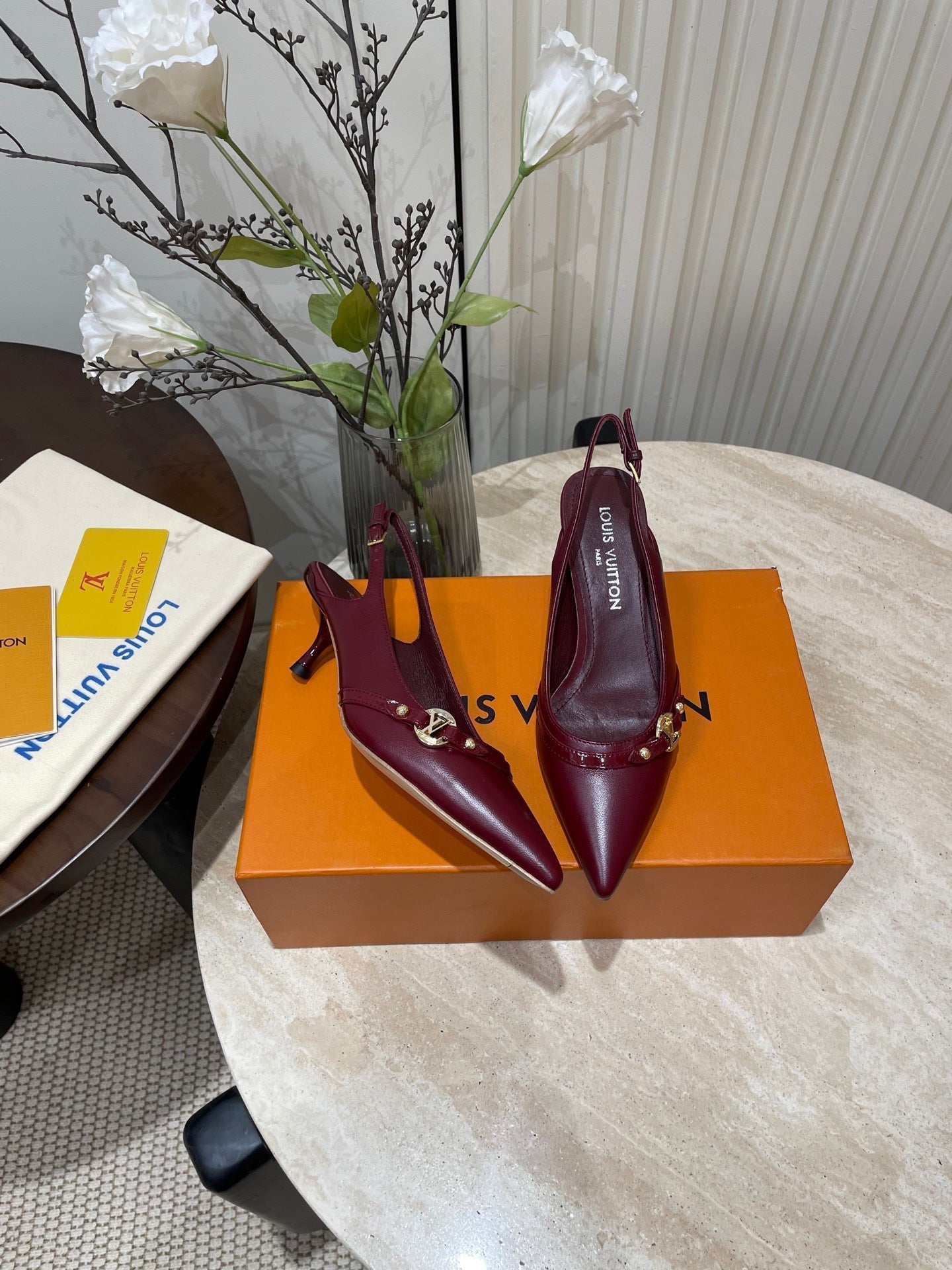 HIGH SLINGBACKS 5 CM IN BURGUNDY RED CALFSKIN - 35