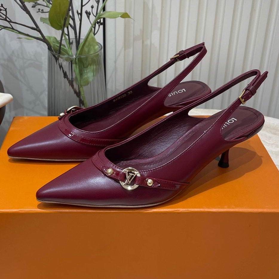 HIGH SLINGBACKS 5 CM IN BURGUNDY RED CALFSKIN - 35