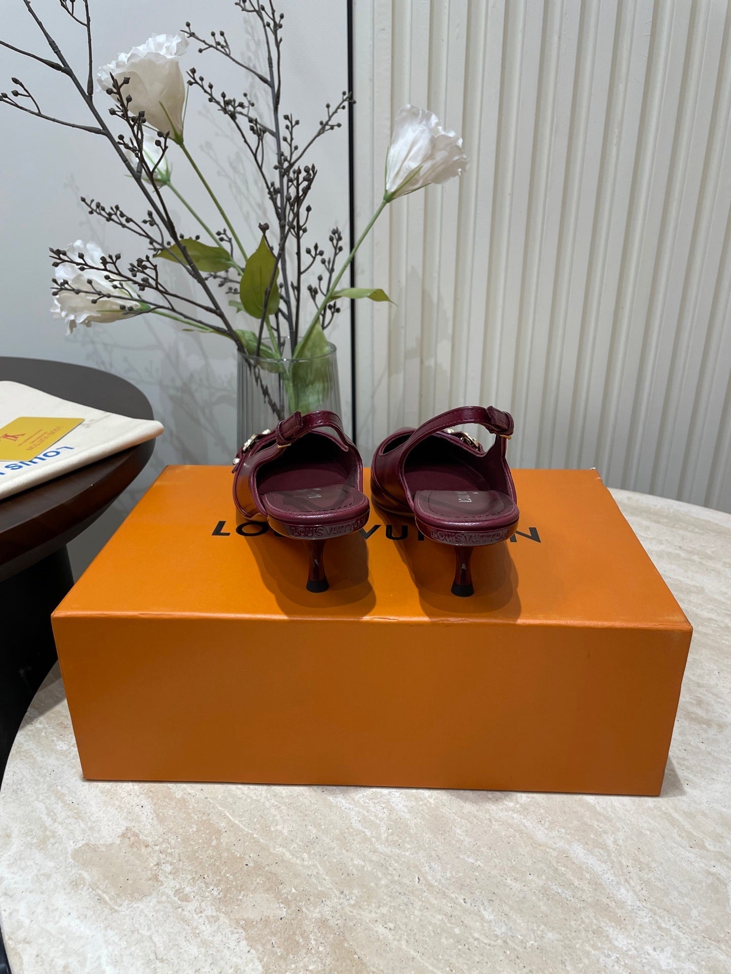 HIGH SLINGBACKS 5 CM IN BURGUNDY RED CALFSKIN - 35