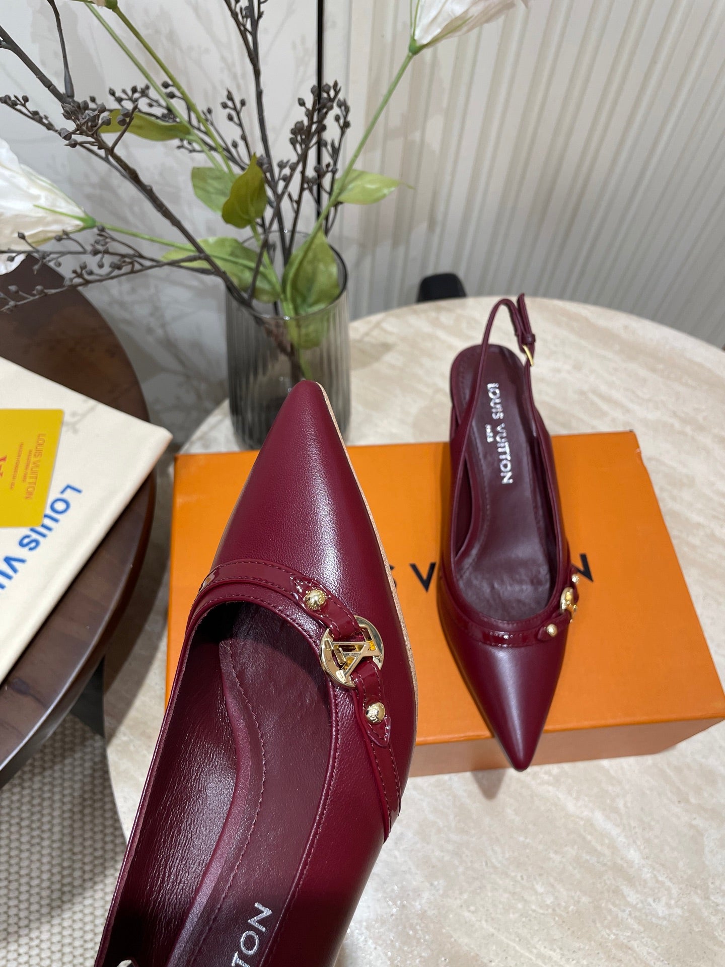 HIGH SLINGBACKS 5 CM IN BURGUNDY RED CALFSKIN - 35