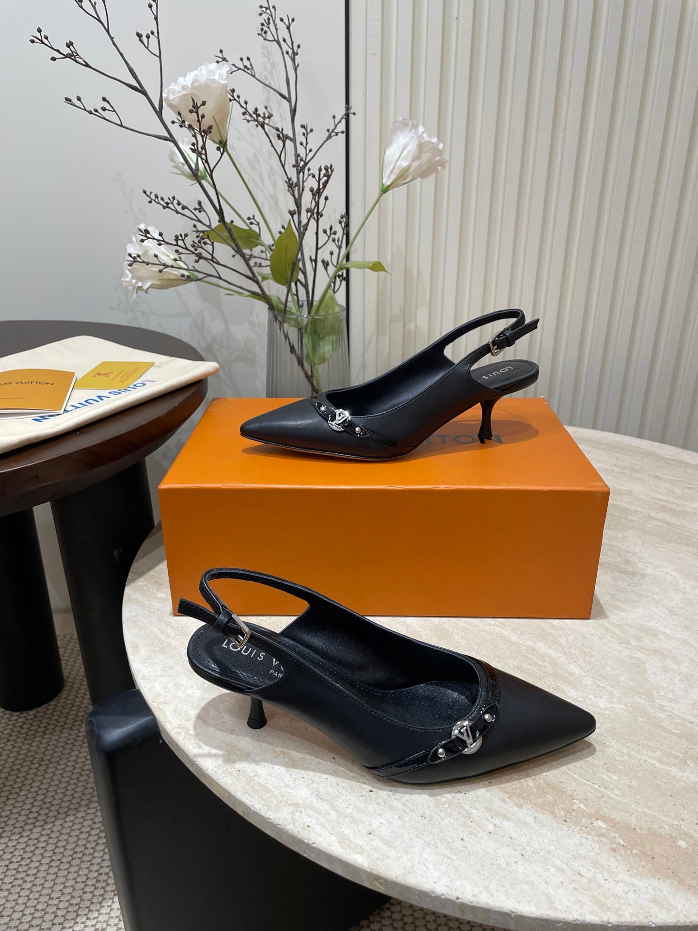 HIGH SLINGBACKS 5 CM IN BLACK CALFSKIN - 35
