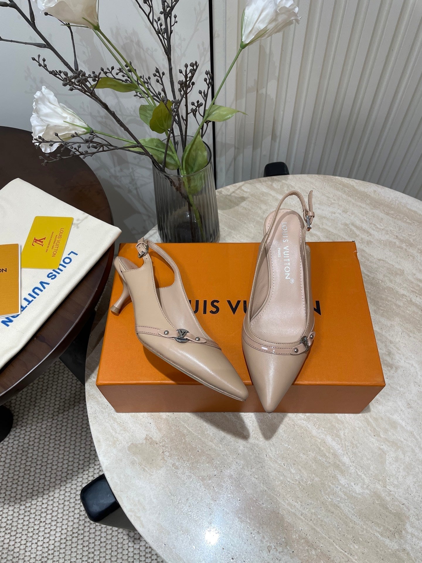 HIGH SLINGBACKS 5 CM IN BEIGE CREAM CALFSKIN - 35