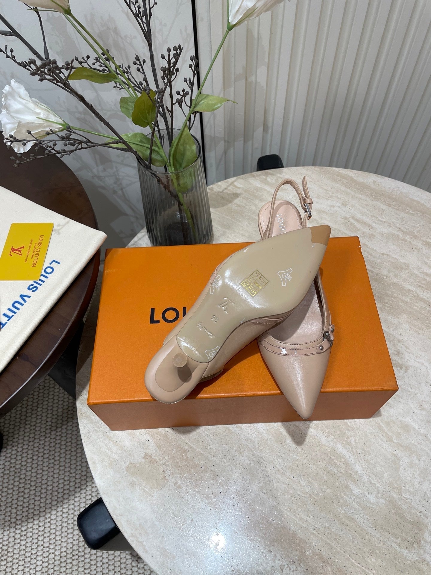 HIGH SLINGBACKS 5 CM IN BEIGE CREAM CALFSKIN - 35