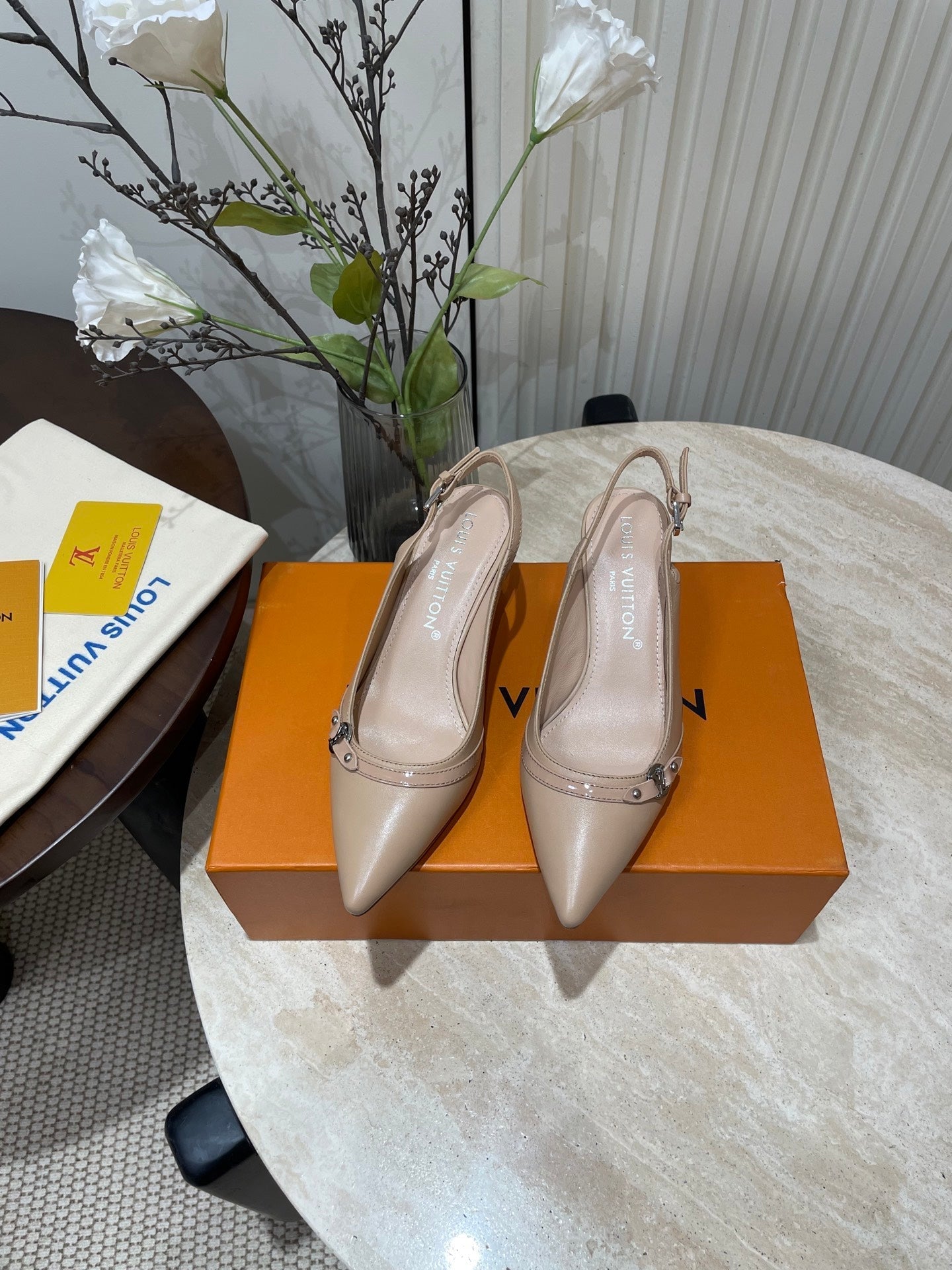HIGH SLINGBACKS 5 CM IN BEIGE CREAM CALFSKIN - 35