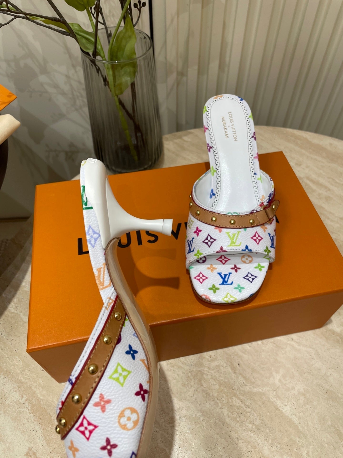 HIGH 5 CM MULES IN WHITE MONOGRAM LAMBSKIN - 35