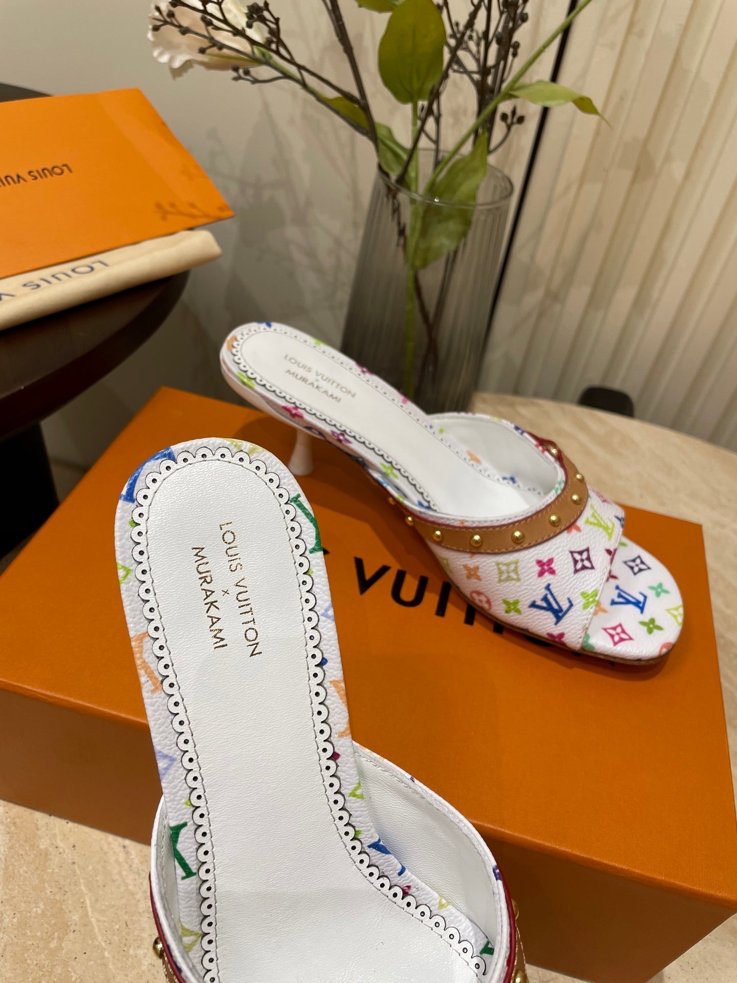 HIGH 5 CM MULES IN WHITE MONOGRAM LAMBSKIN - 35