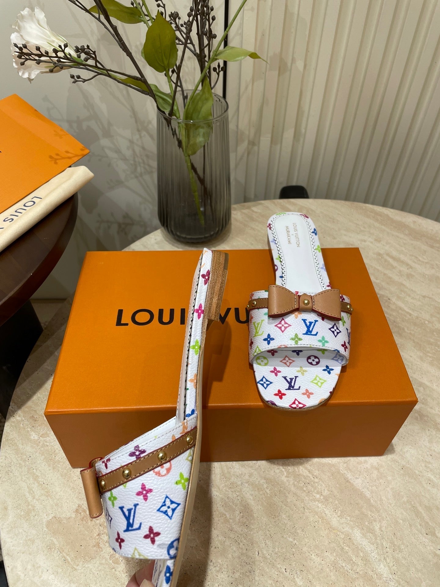 FLAT MULES IN WHITE MONOGRAM LAMBSKIN - 35