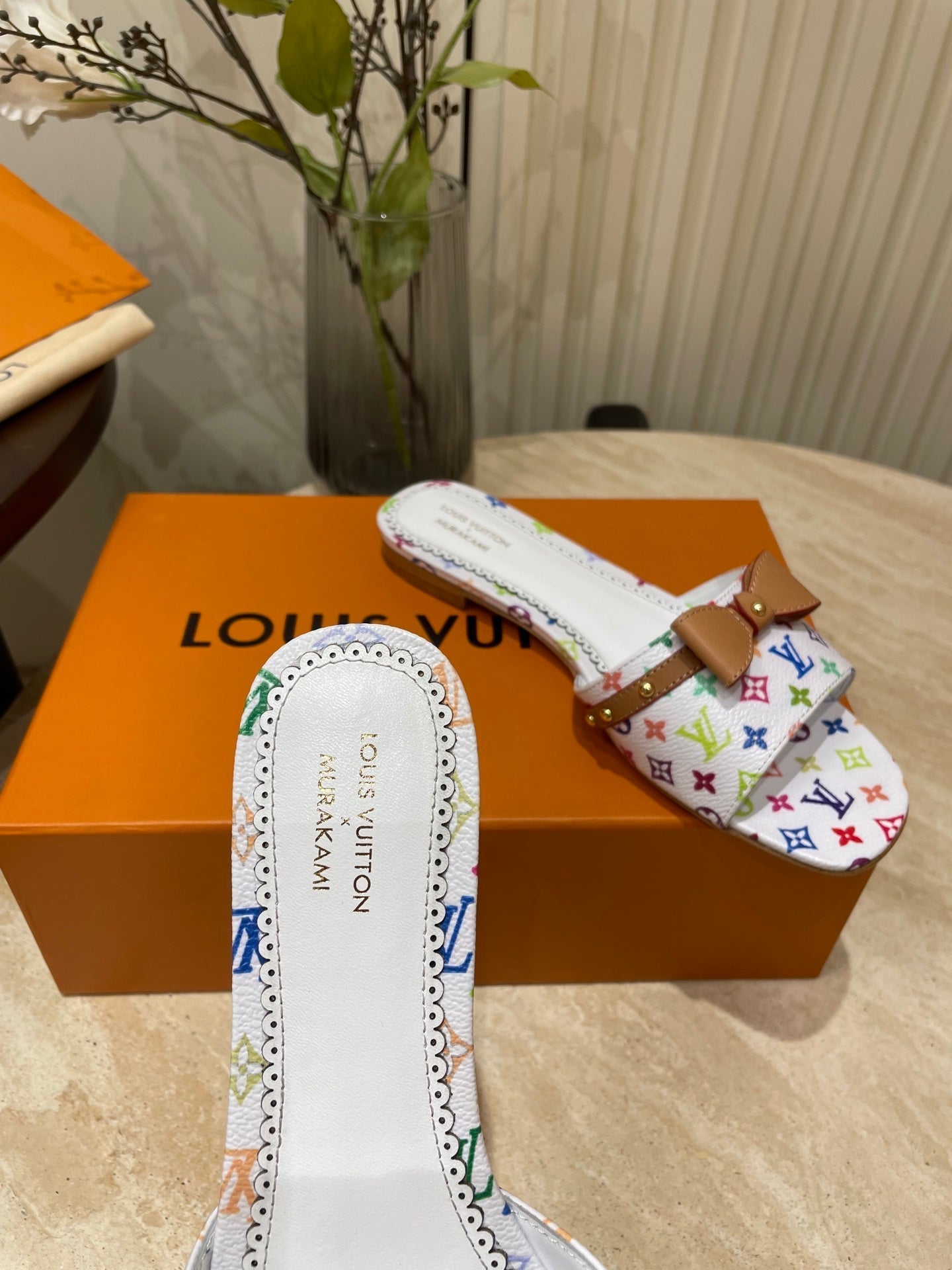 FLAT MULES IN WHITE MONOGRAM LAMBSKIN - 35