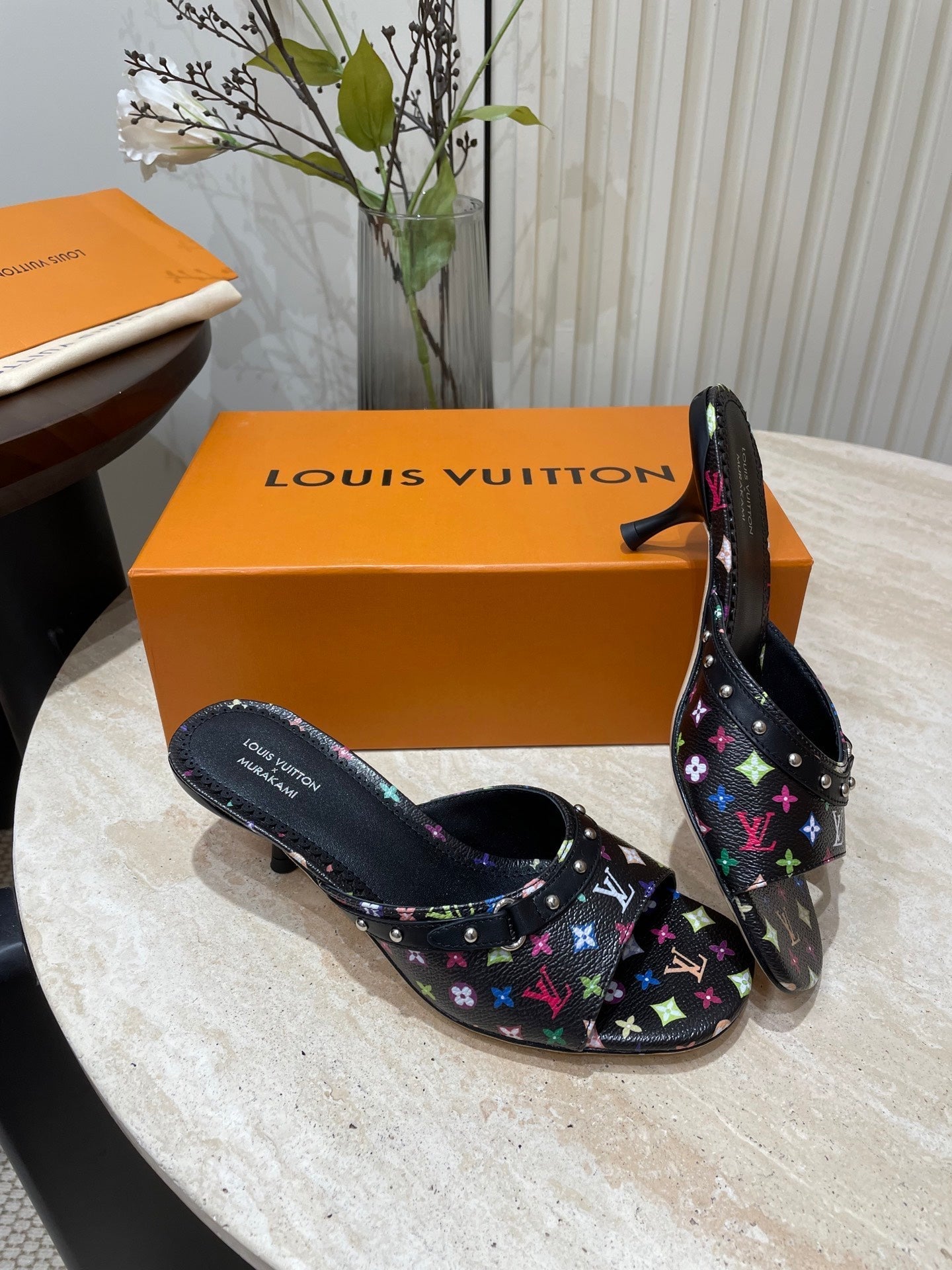 HIGH 5 CM MULES IN BLACK MONOGRAM LAMBSKIN - 35