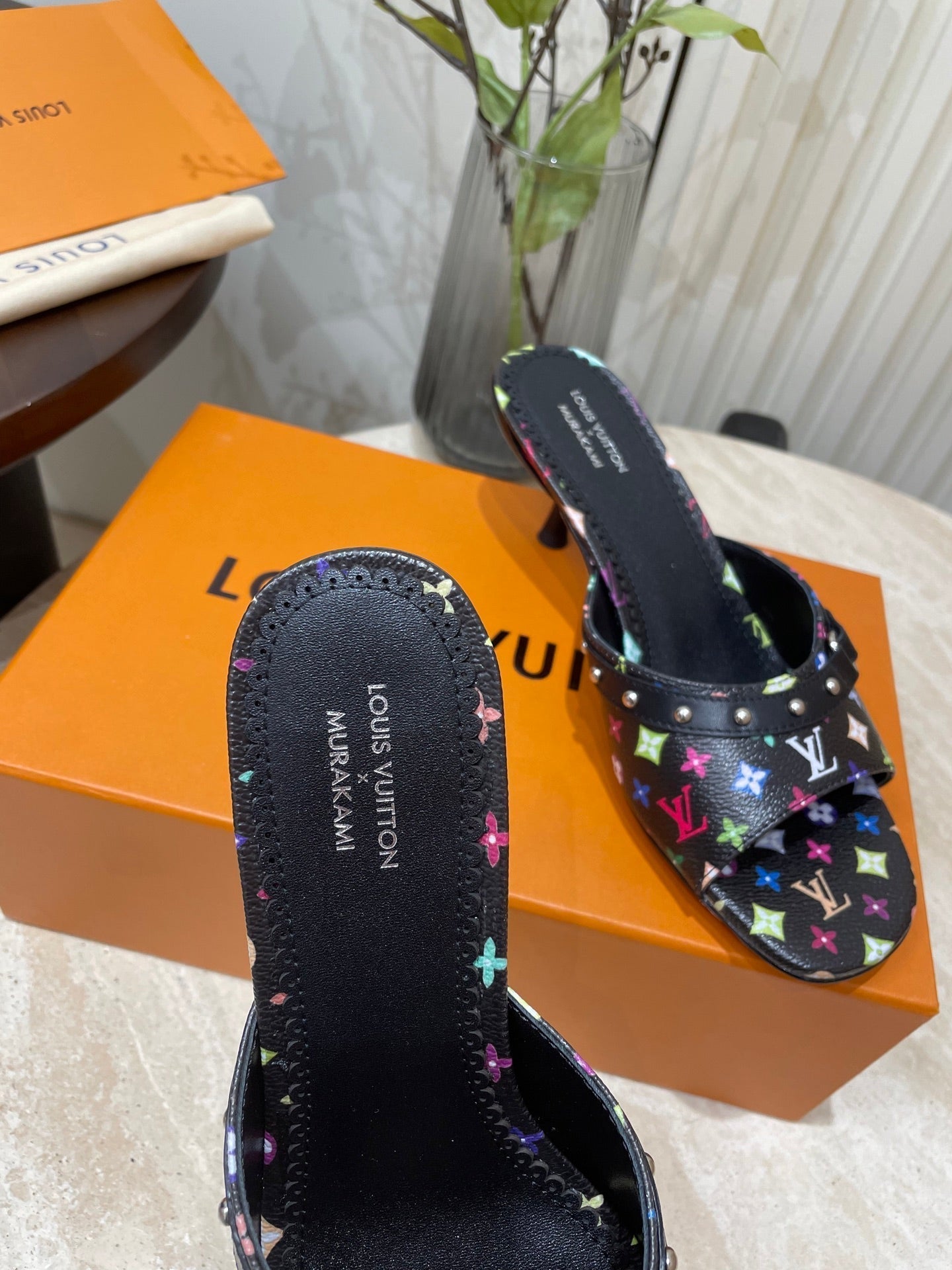 HIGH 5 CM MULES IN BLACK MONOGRAM LAMBSKIN - 35