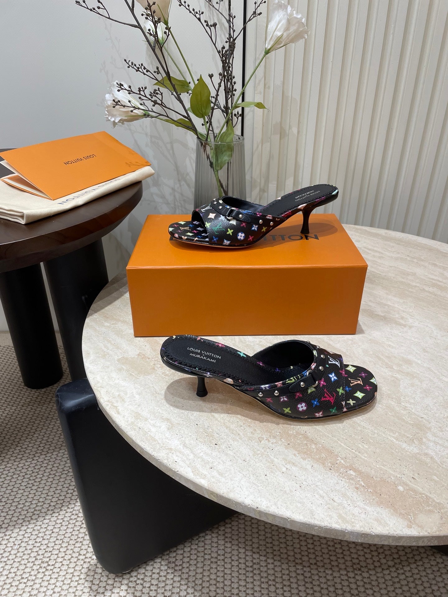HIGH 5 CM MULES IN BLACK MONOGRAM LAMBSKIN - 35