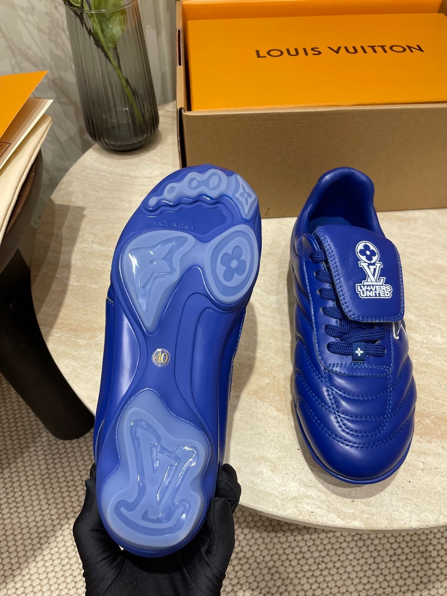 FOOTPRINT SOCCER SNEAKER IN COBALT BLUE CALFSKIN - 35