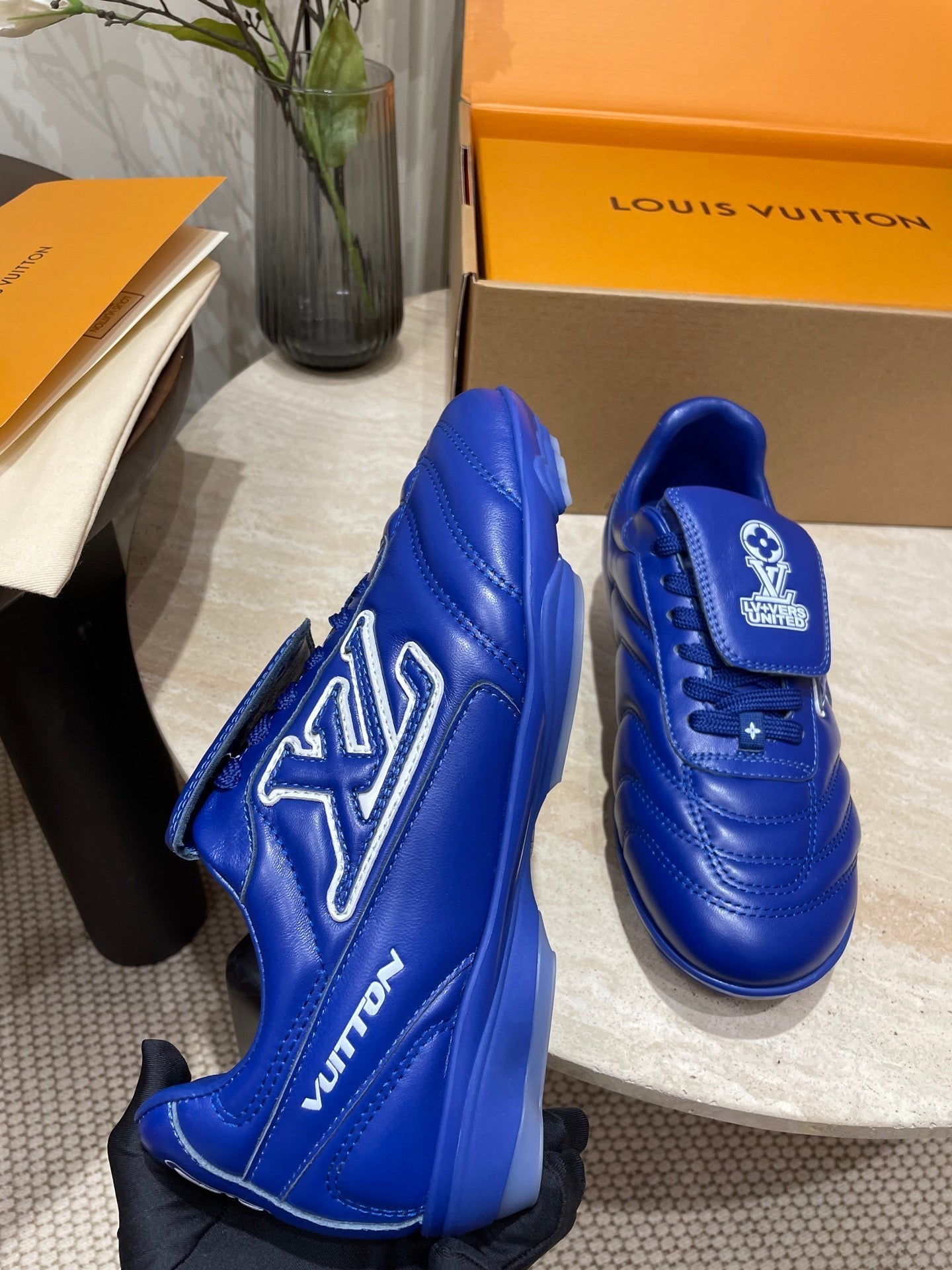 FOOTPRINT SOCCER SNEAKER IN COBALT BLUE CALFSKIN - 35