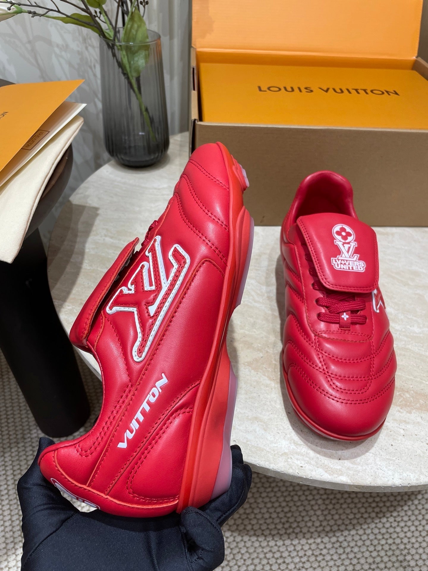 FOOTPRINT SOCCER SNEAKER IN CHERRY RED CALFSKIN - 35