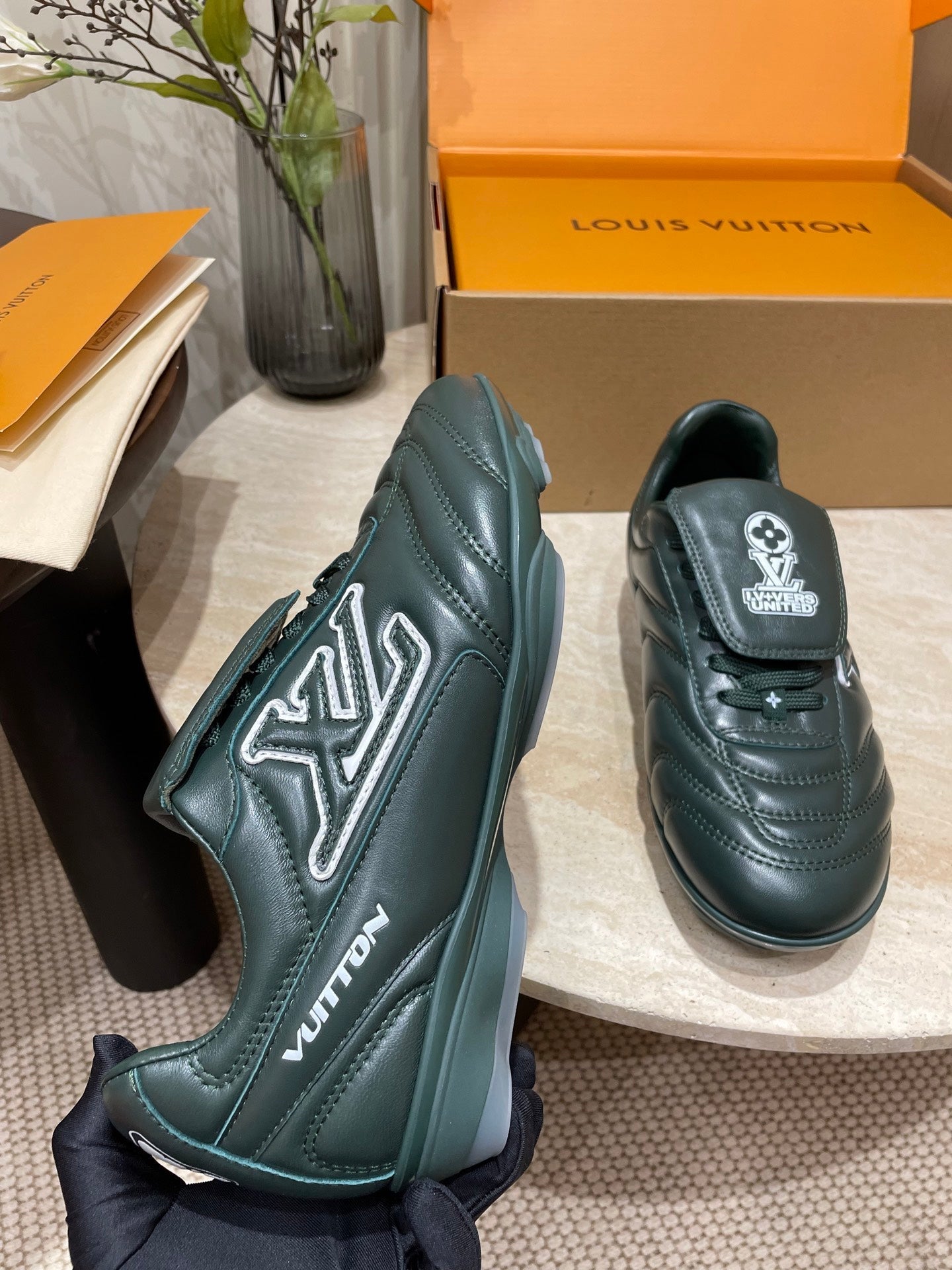 FOOTPRINT SOCCER SNEAKER IN FOREST GREEN CALFSKIN - 35