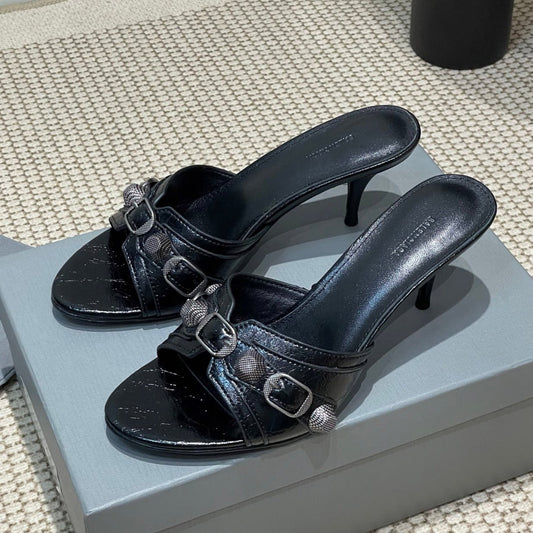 CAGOLE HIGH MULES IN BLACK OIL-WAX SHEEPSKIN - 35