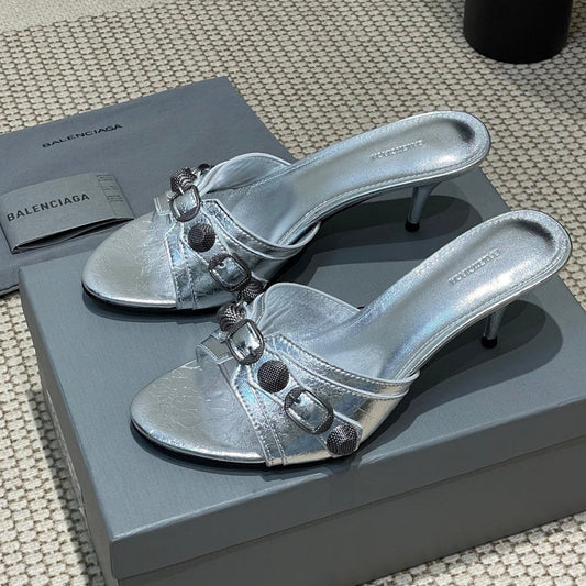 CAGOLE HIGH MULES IN SILVER OIL-WAX SHEEPSKIN - 35