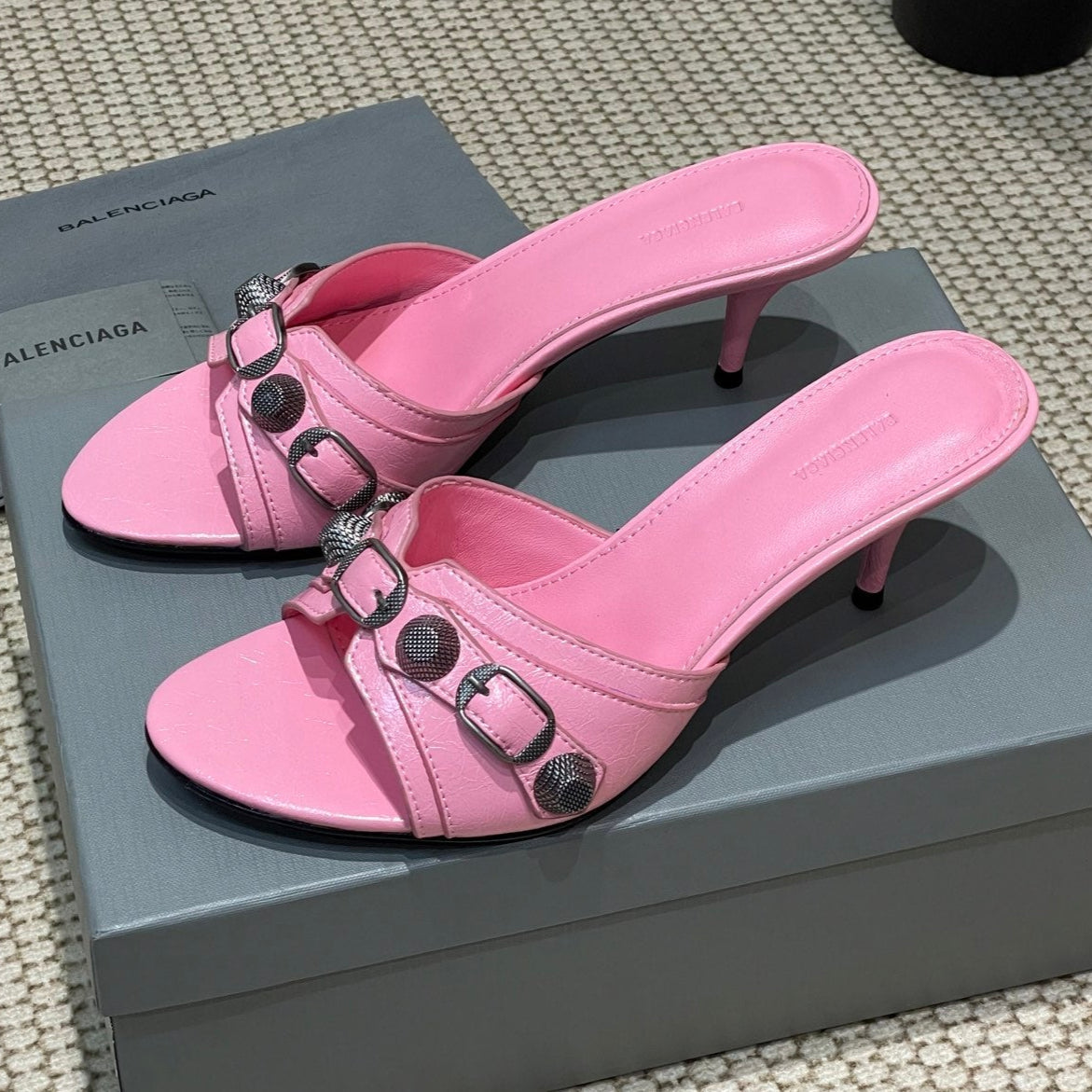 CAGOLE HIGH MULES IN SHOCKING PINK OIL-WAX SHEEPSKIN - 35