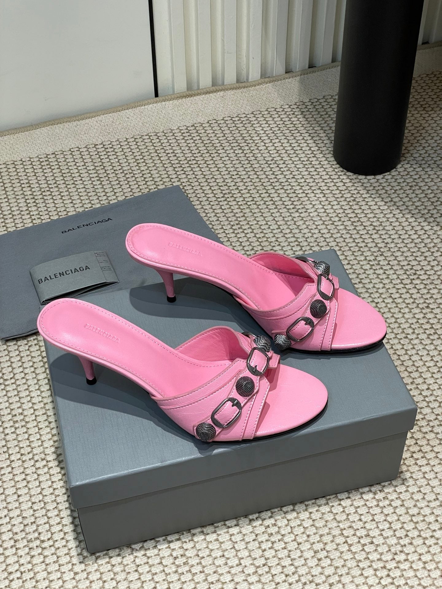 CAGOLE HIGH MULES IN SHOCKING PINK OIL-WAX SHEEPSKIN - 35