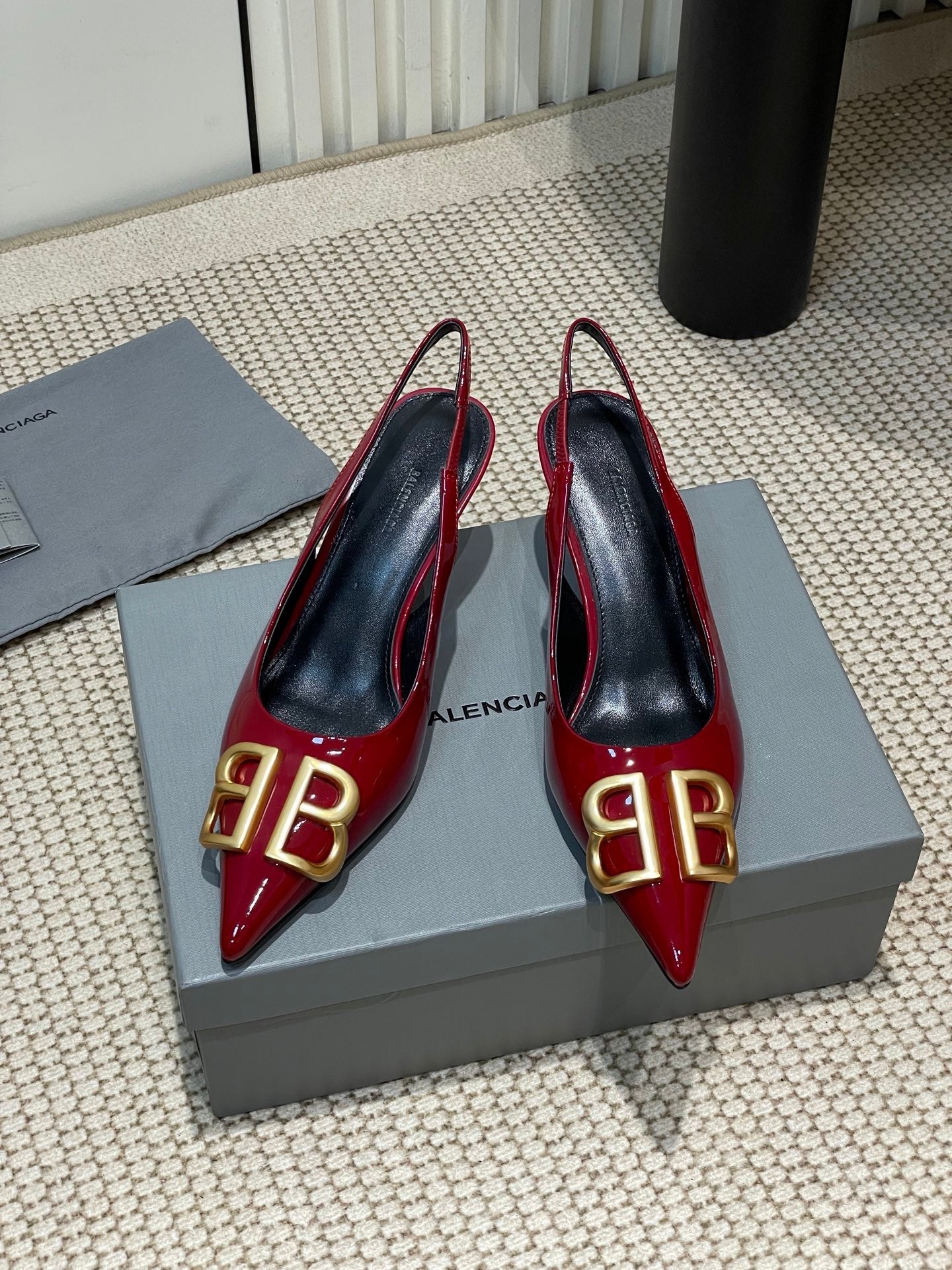 POINTED BB GOLD BUCKLE HIGH SLINGBACK 60MM IN RED PATENT CALFSKIN - 35