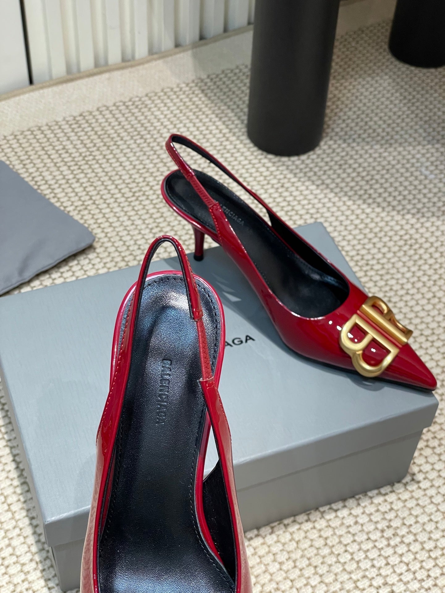 POINTED BB GOLD BUCKLE HIGH SLINGBACK 60MM IN RED PATENT CALFSKIN - 35