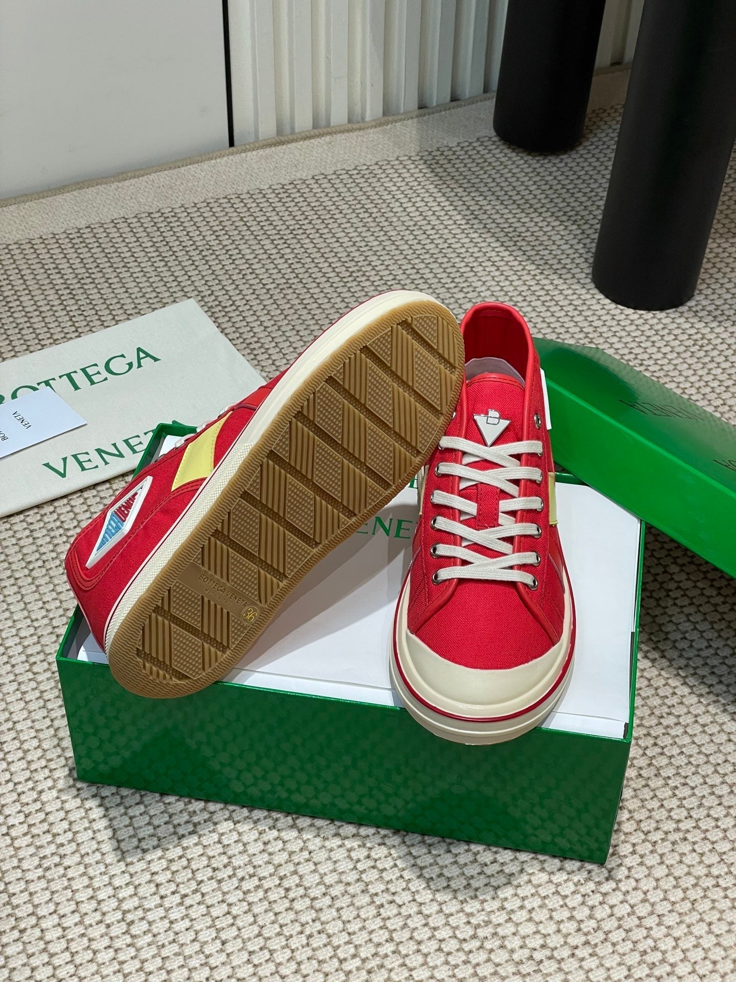 ELIOT SNEAKER IN CHERRY RED CANVAS AND CALFSKIN - 35