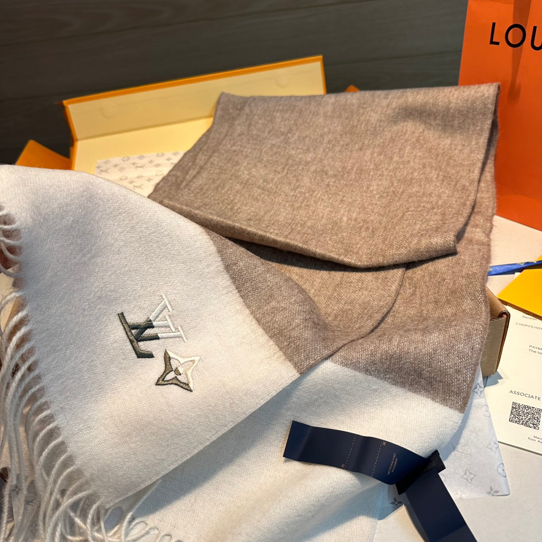 SCARF 185 CM IN MEDIUM BROWN MIX WHITE CASHMERE 390093