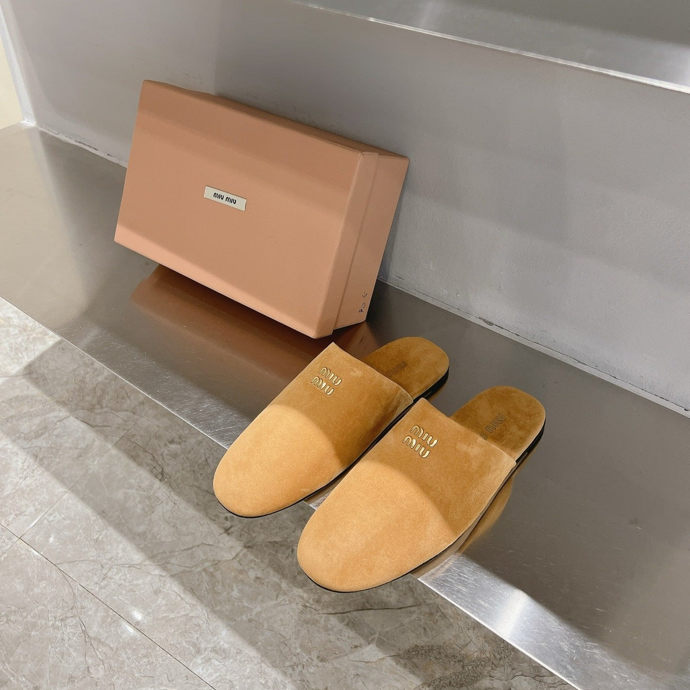 Mules Slippers Copper Color Lambskin - 35