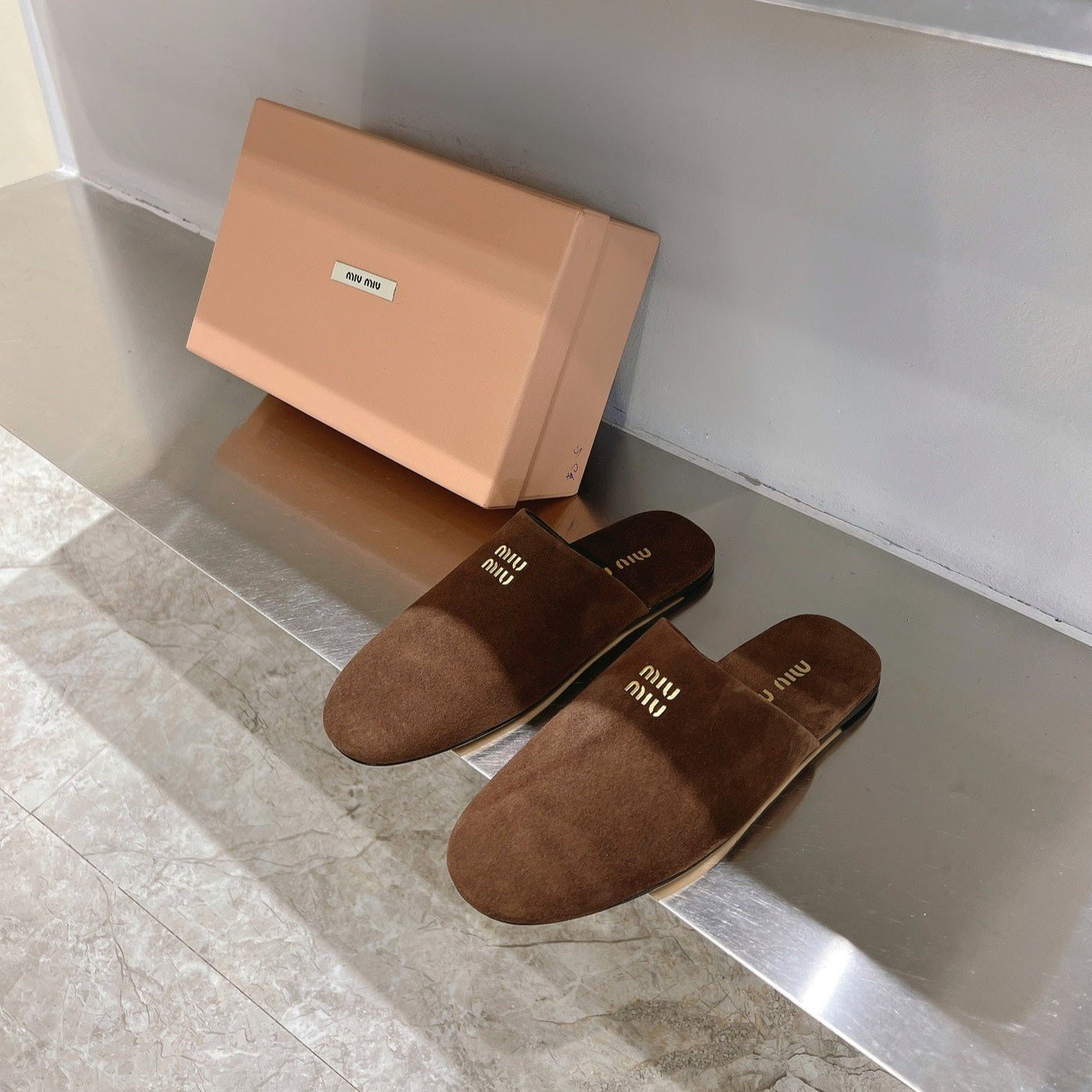 Mules Slippers Pecan Color Lambskin - 35