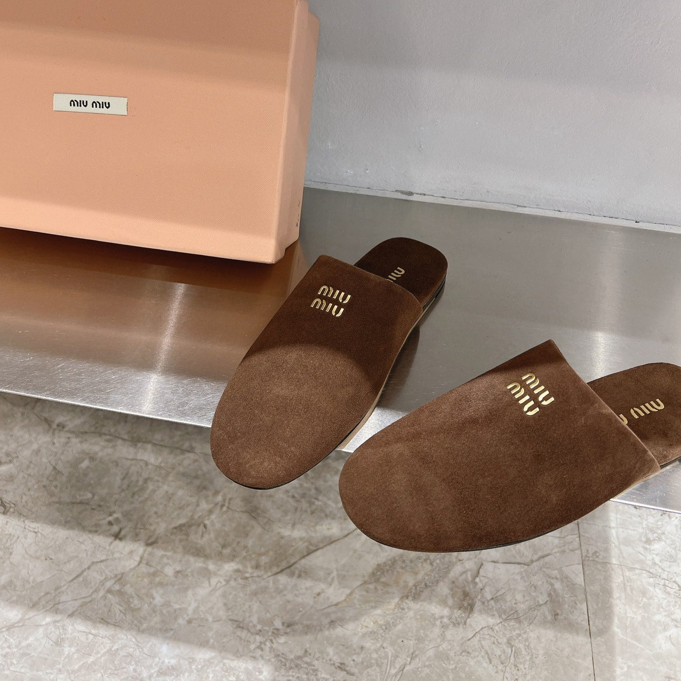 Mules Slippers Pecan Color Lambskin - 35